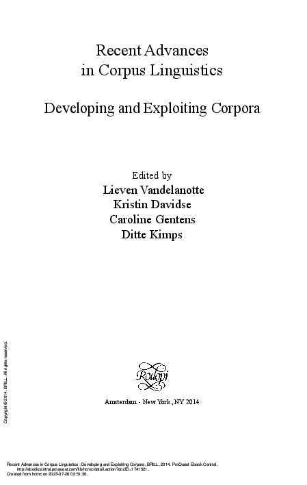 Recent advances in corpus linguistics developing and exploiting corpora