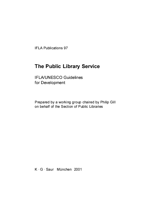 The Public library serviceIFLA UNESCO guidelines for development
