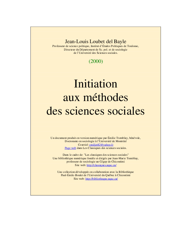Initiation aux méthodes des sciences sociales