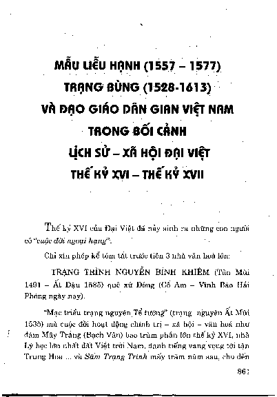 Mẫu Liễu Hạnh ( 1557 - 1577 ), Trạng Bùng ( 1582 - 1613 ) và đạo giáo dân gian Việt Nam trong bối cảnh lịch sử - xã hội Đại Việt thế kỷ XVI - XVII