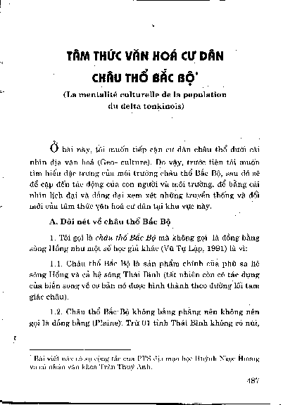 Tâm thức văn hoá cư dân châu thổ Bắc Bộ