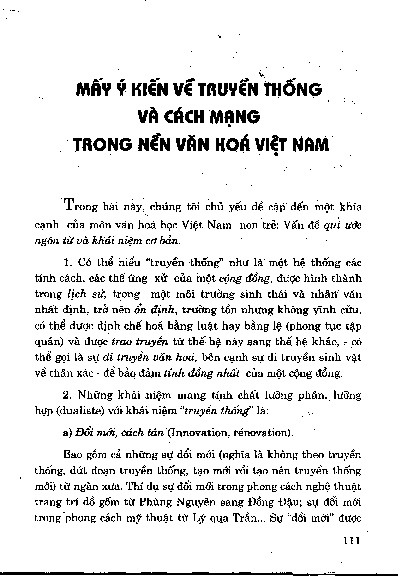 Mấy ý kiến về truyền thống và cách mạng trong nền văn hoá Việt Nam