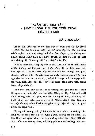 Xuân Thu nhã tậ p- một hướng tìm tòi cuối cùng của Thơ mới