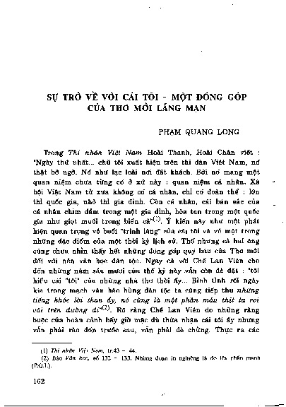 Sự trở về với cái tôi - một đóng góp của Thơ mới lãng mạn