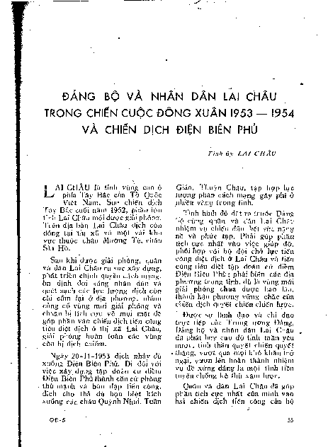 Đảng và nhân dân Lai Châu trong chiến cuộc đông xuân 1953 - 1954 và chiến dịch Điện Biên Phủ