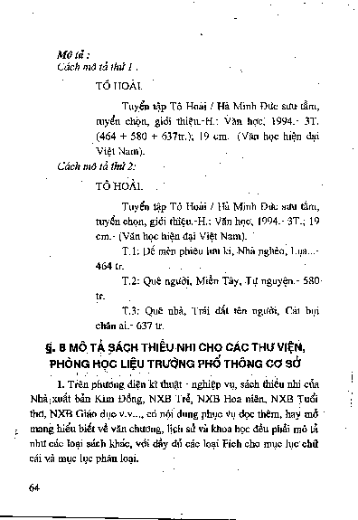 Mô tả sách thiếu nhi cho các Thư viện, Phòng học liệu trường Phổ thông cơ sở