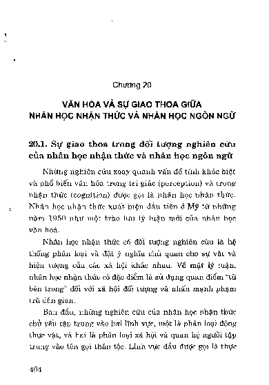Chương 20 Văn hoá và sự giao thoa giữa nhân học nhậ n thức và nhân học ngôn ngữ