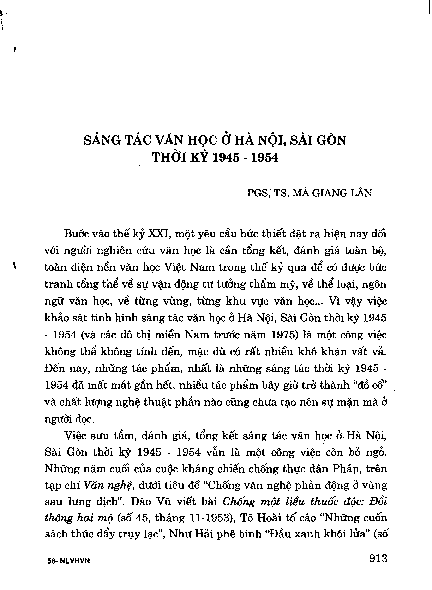 Sáng tác văn học ở Hà Nội, Sài Gòn thời kỳ 1945 - 1954