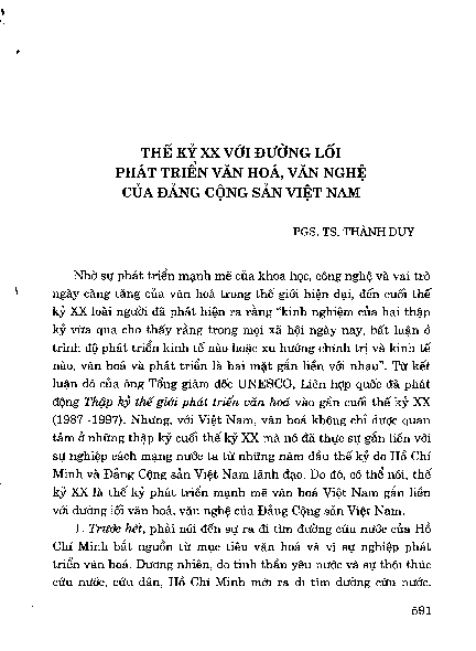 Thế kỷ XX với đường lối phát triển văn hoá, văn nghệ của Đảng cộng sản Việt Nam