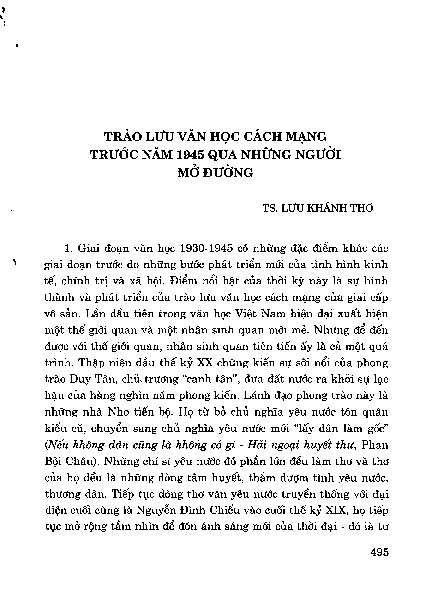 Trào lưu văn học cách mạng trước năm 1945 qua những người mở đường