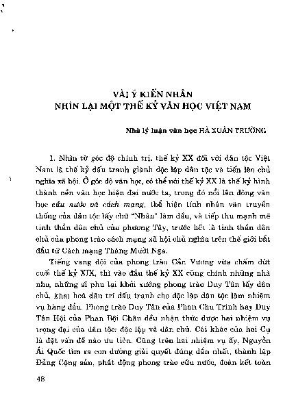 Vài ý kiến nhân nhìn lại một thế kỷ văn học Việt Nam