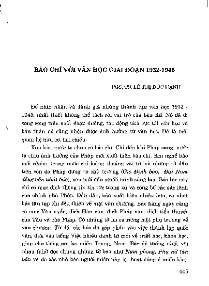 Báo chí với văn học giai đoạn 1932 - 1945