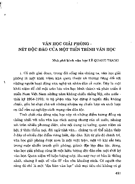 Văn học giải phóng - Nét độc đáo của một tiến trình văn học