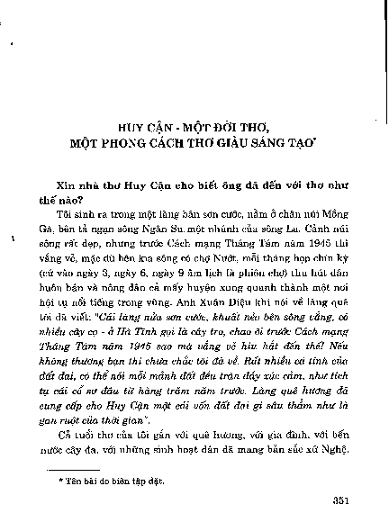 Huy Cậ n - Một đời thơ, một phong cách thơ giàu sáng tạo