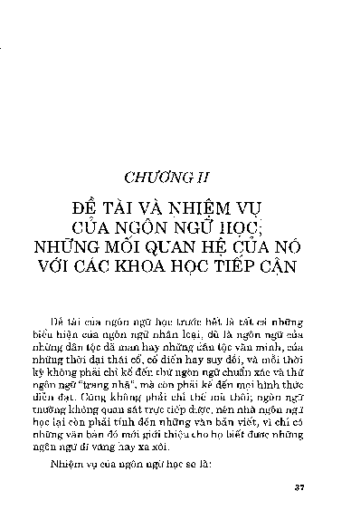 Chương II Đề tài và nhiệm vụ của ngôn ngữ học ; những mối quan hệ của nó với các khoa học tiếp cậ n