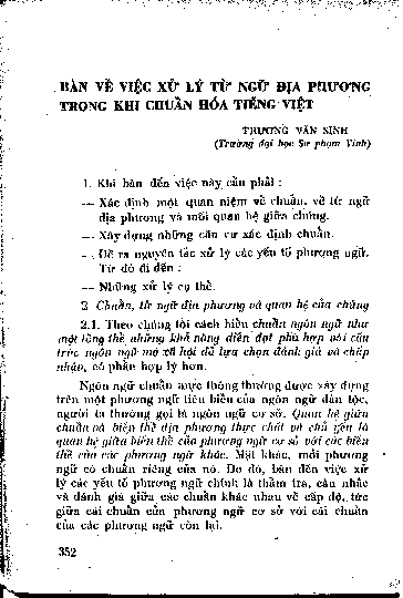 Bàn về việc xử lý từ ngữ địa phương trong khi chuẩn hoá tiếng Việt