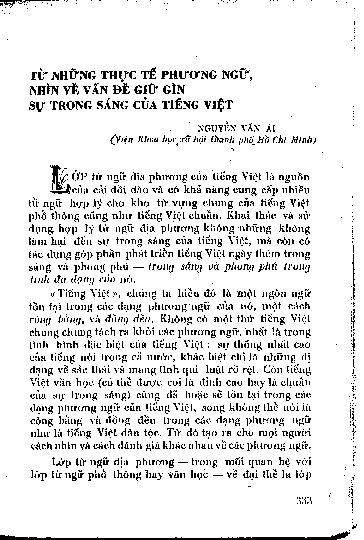 Từ những thực tế phương ngữ, nhìn về vấn đề giữ gìn sự trong sáng của tiếng Việt