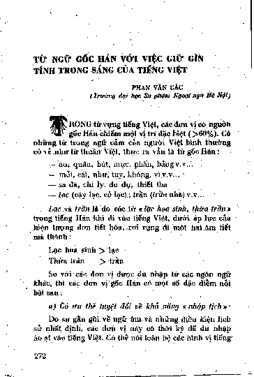 Từ ngữ gốc Hán với việc giữ gìn tính trong sáng của tiếng Việt