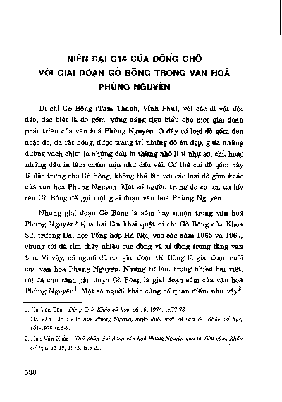 Niên đại C14 của Đồng Chỗ và giai đoạn Gò Bông trong văn hoá Phùng Nguyên