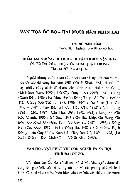 Văn hoá Óc Eo - hai mươi năm nhìn lại