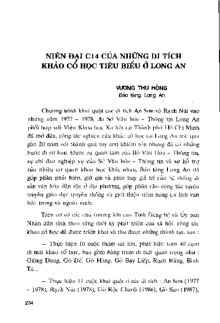 Niên đại C14 của những di tích khảo cổ học tiêu biểu ở Long An