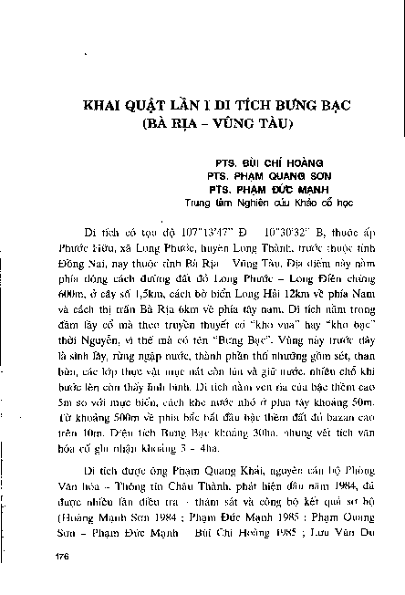 Khai quậ t lần I di tích Bưng Bạc