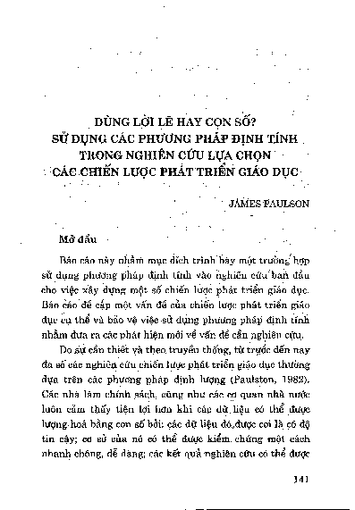 Dùng lời lẽ hay con số ? Sử dụng các phương pháp định tính trong nghiên cứu lựa chọn các chiến lược phát triển giáo dục