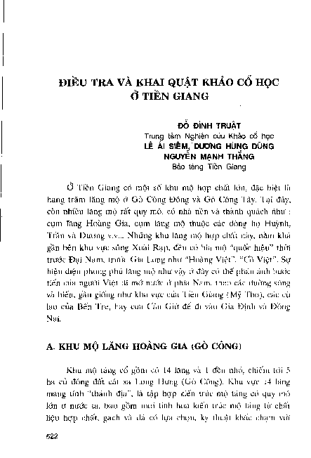 Điều tra và khai quậ t khảo cổ học ở Tiền Giang