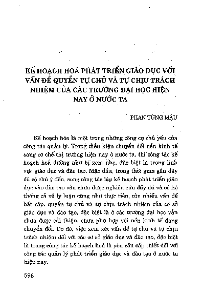 Kế hoạch hoá phát triển giáo dục với vấn đề quyền tự chủ và tự chịu trách nhiệm của các trường đại học hiện nay ở nước ta