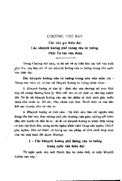 Chương thứ bảy Các văn gia hiện đại. Các khuynh hướng phổ thông của tư tưởng. Phái Tự lực văn đoàn