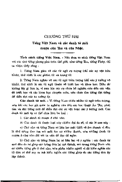 Chương thứ hai Tiếng Việt Nam và các danh từ mới mượn của Tàu và của Nhật