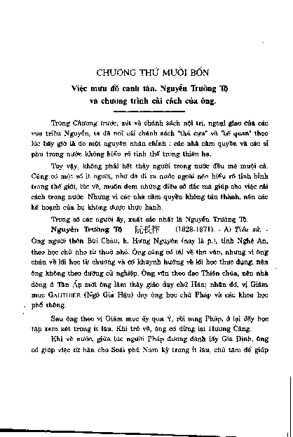 Chương thứ mười bốn Việc mưu đồ canh tân. Nguyễn Trường Tộ và chương trình cải cách của ông