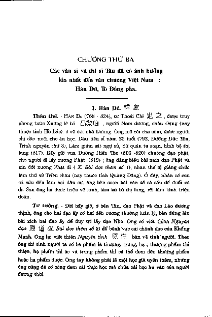 Chương thứ ba Các văn sĩ và thi sĩ Tàu đã có ảnh hưởng lớn nhất đến văn chương Việt Nam Hán Dũ, Tô Đông Pha