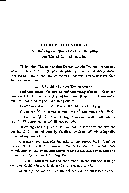 Chương thứ mười ba Các thể văn của Tàu và của ta. Thi pháp của Tàu và âm luật của ta