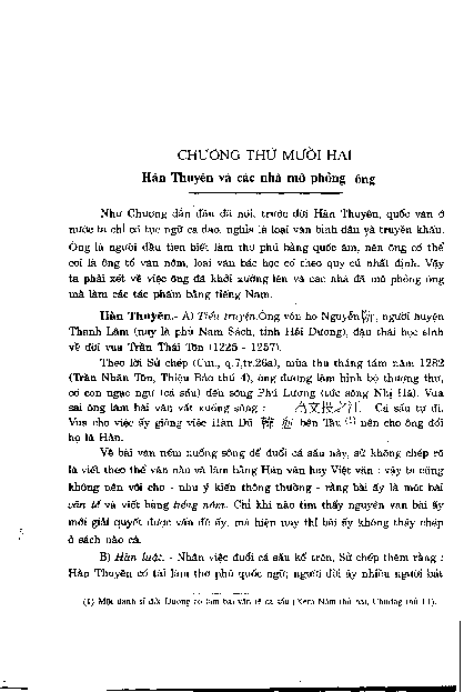 Chương thứ mười hai Hàn Thuyên và các nhà mô phỏng ông