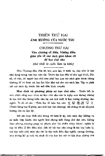 Chương thứ hai Văn chương cổ điển. Những điều giản yếu về các sách giáo khoa cũ để học chữ nho