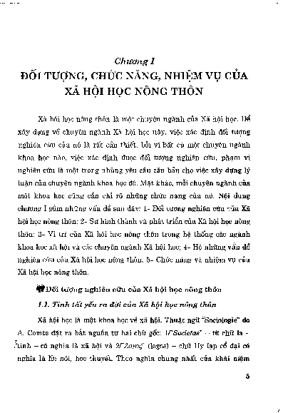 Chương I Đối tượng, chức năng, nhiệm vụ của xã hội học nông thôn