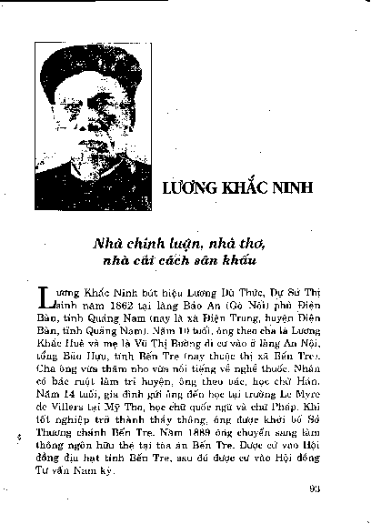 Lương Khắc Ninh Nhà chính luậ n, nhà thơ, nhà cải cách sân khấu