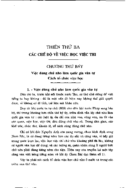 Chương thứ bảy Việc dùng chữ nho làm quốc gia văn tự. Cách tổ chức việc học