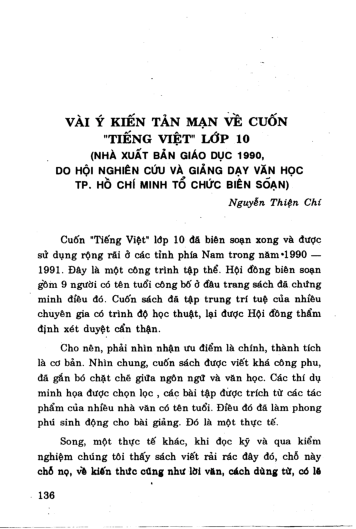 Vài ý kiến tản mạn về cuốnTiếng Việtlớp 10