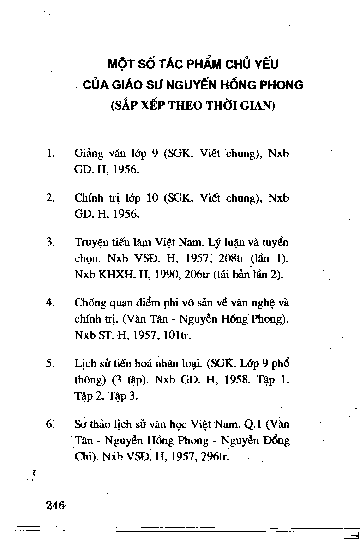 Một số tác phẩm chủ yếu của giáo sư Nguyễn Hồng Phong