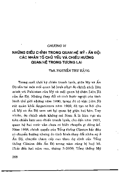 Chương VI Những điều chỉnh trong quan hệ Mỹ - Ấn Độ Các nhân tố chủ yếu và chiều hướng quan hệ trong tương lai