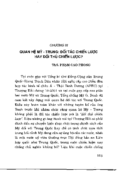 Chương III Quan hệ Mỹ - Trung Đối tác chiến lược hay đối thủ chiến lược ?