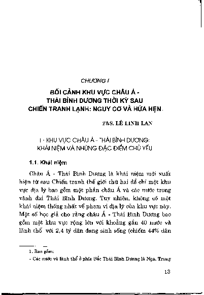 Chương I Bối cảnh khu vực châu Á - Thái Bình Dương thời kỳ sau chiến tranh lạnh Nguy cơ và hứa hẹn