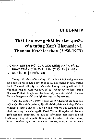 Chương IV Thái Lan trong thời kỳ cầm quyền của tướng Xarít Thanarát và Thanom Kítchicachon ( 1958 - 1973 )
