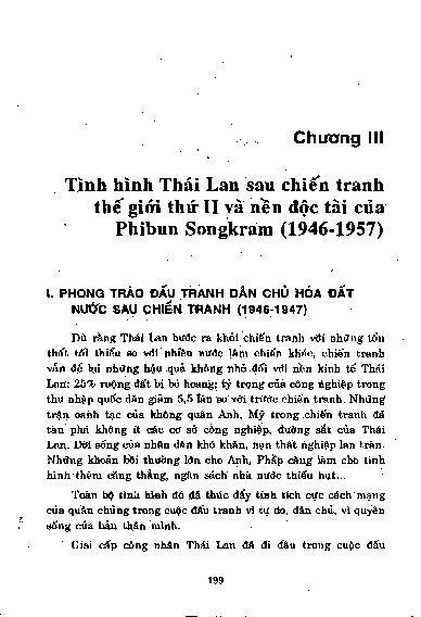 Chương III Tình hình Thái Lan sau chiến tranh thế giới thứ II và nền độc tài của Phibun Songkram ( 1946 - 1957 )