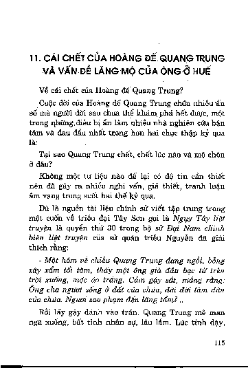 Cái chết của Hoàng đế Quang Trung và vấn đề lăng mộ của ông ở Huế