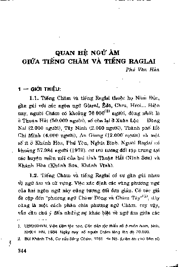 Quan hệ ngữ âm giữa tiếng Chăm và tiếng Raglai