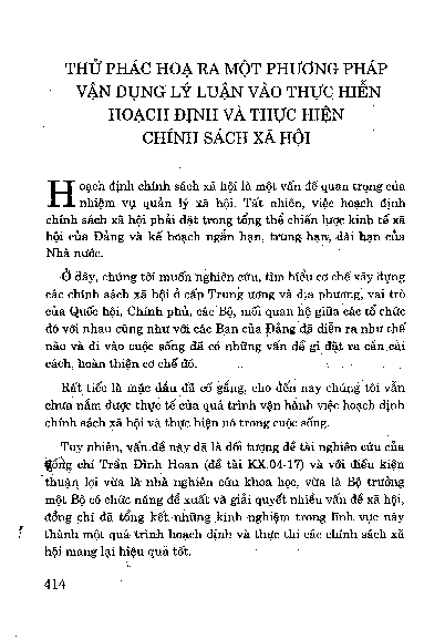 Thử phác hoạ ra một phương pháp vận dụng lý luận vào thực hiễn hoạch định và thực hiện chính sách xã hội