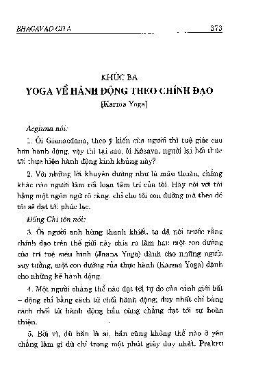 Khúc ba Yoga về hành động theo chính đạo ( Karma Yoga )